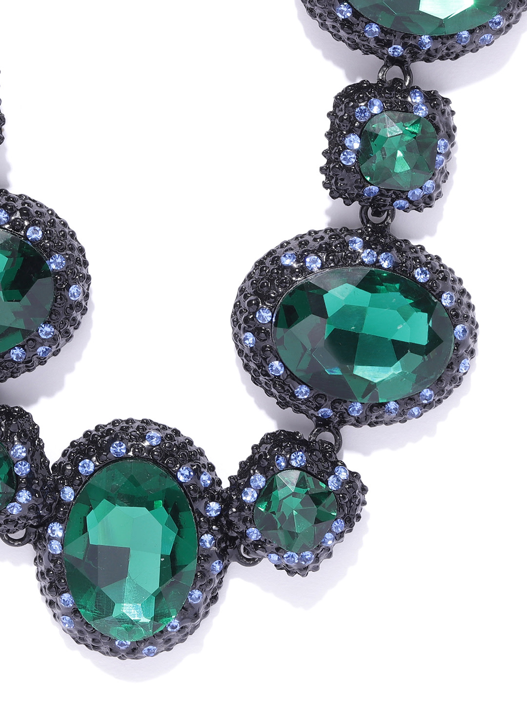 YouBella Green And Black Stone-Studded Geometrical Jewellery Set